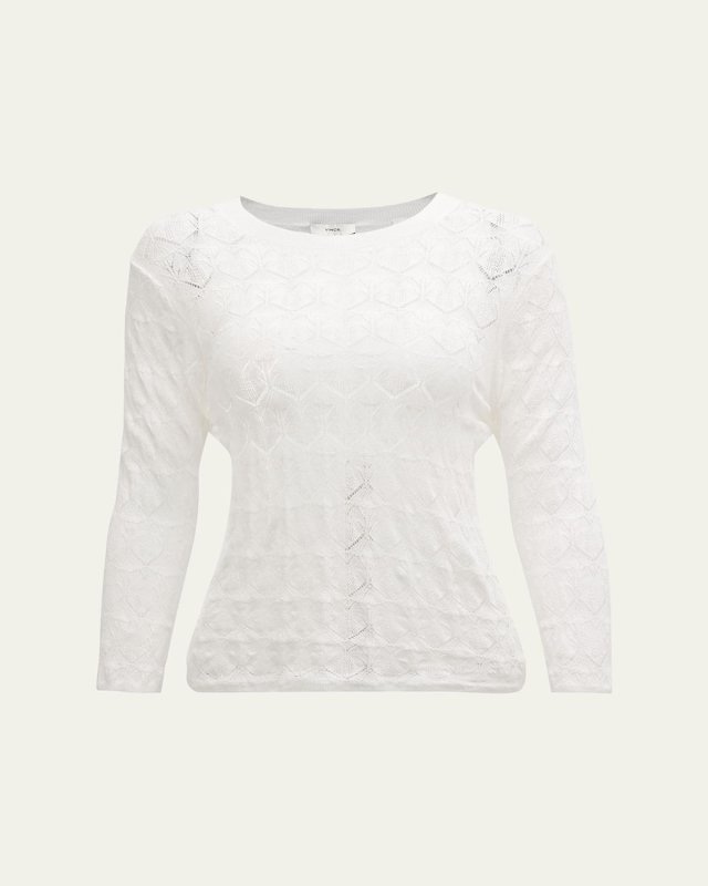 Fine Lace 3/4-Sleeve Crewneck Top